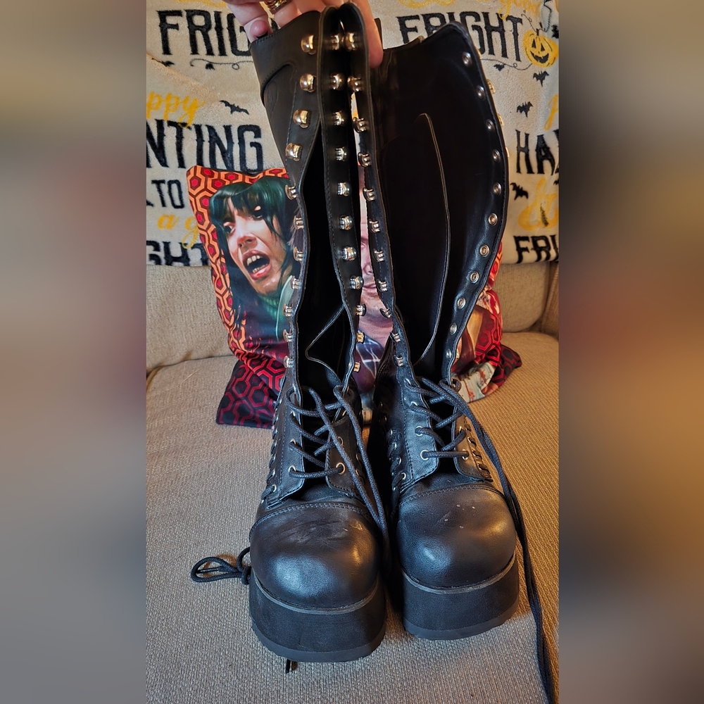 Demonia Black Lace Up Platform Boots - image 2